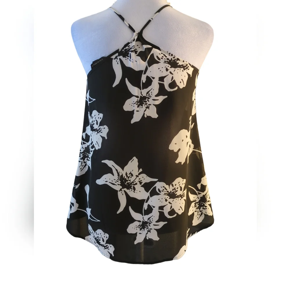 Banana Republic blouse petite FLORAL size xxs color black white - Picture 3 of 6